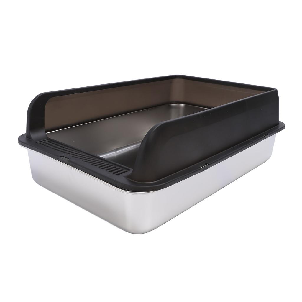 Stainless Steel Litter Box Anti Splashing Odorless Easy To Clean High Sides Semi Enclosed Cat Litter Box with Lid for
