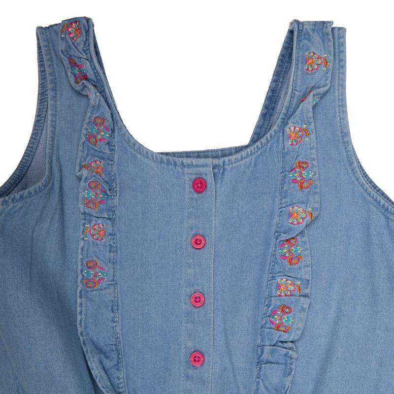 Combishort en jean avec petites fleurs brodées 100% coton Enfant CHEVIGNON