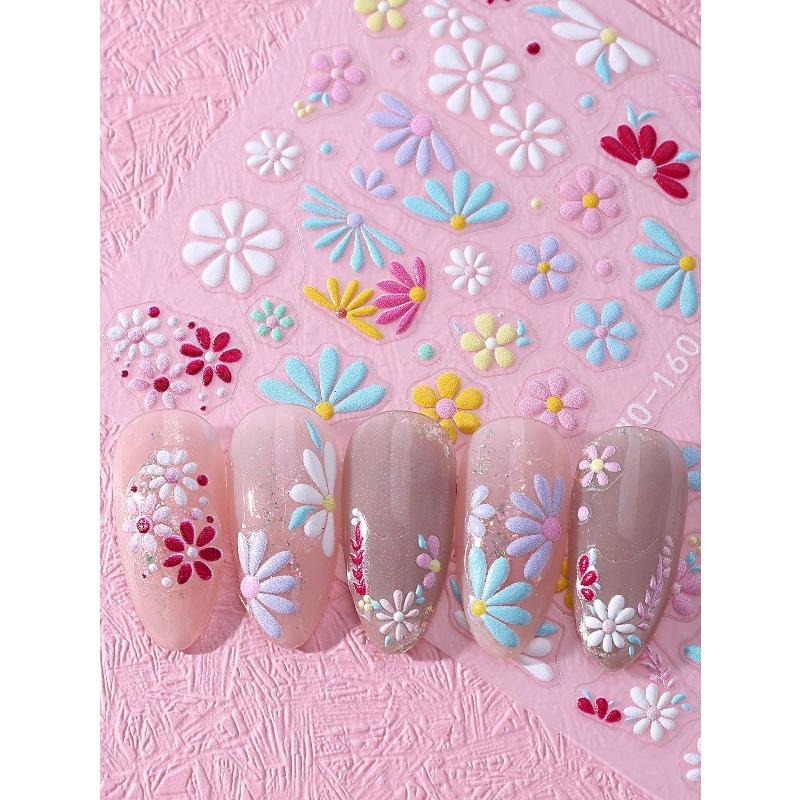 5D Elegant Daisy Petal Nail Stickers Spring Summer Colorful Flower Floral Leaves Nail Decals DIY Self-Adhesive Manicure Slider Nail Decoration