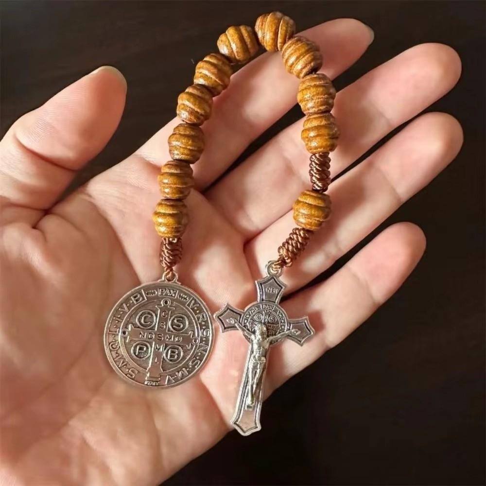 Segensreiche Holz-Gebetskette Gebet Heiliger Benedikt Rosenkranz Kruzifix Perlen Medaille Katholisches Gebet