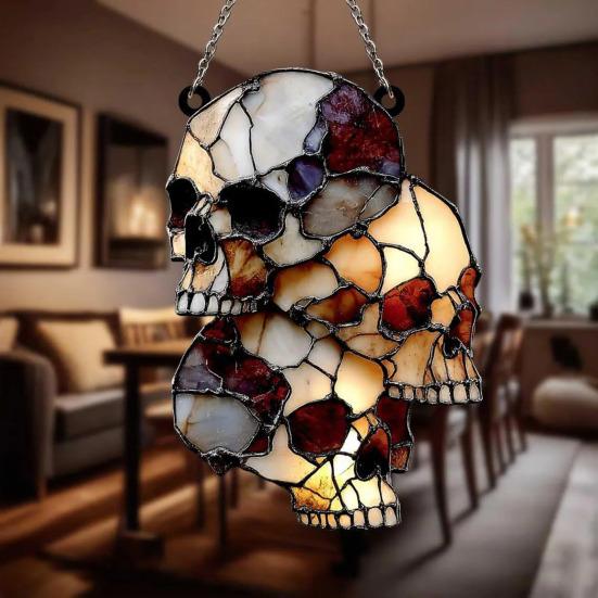 Gothic Style Skull Halloween Pendant 2D Flat Acrylic Capture Sunlight Sun Catcher Halloween Hanging Ornament