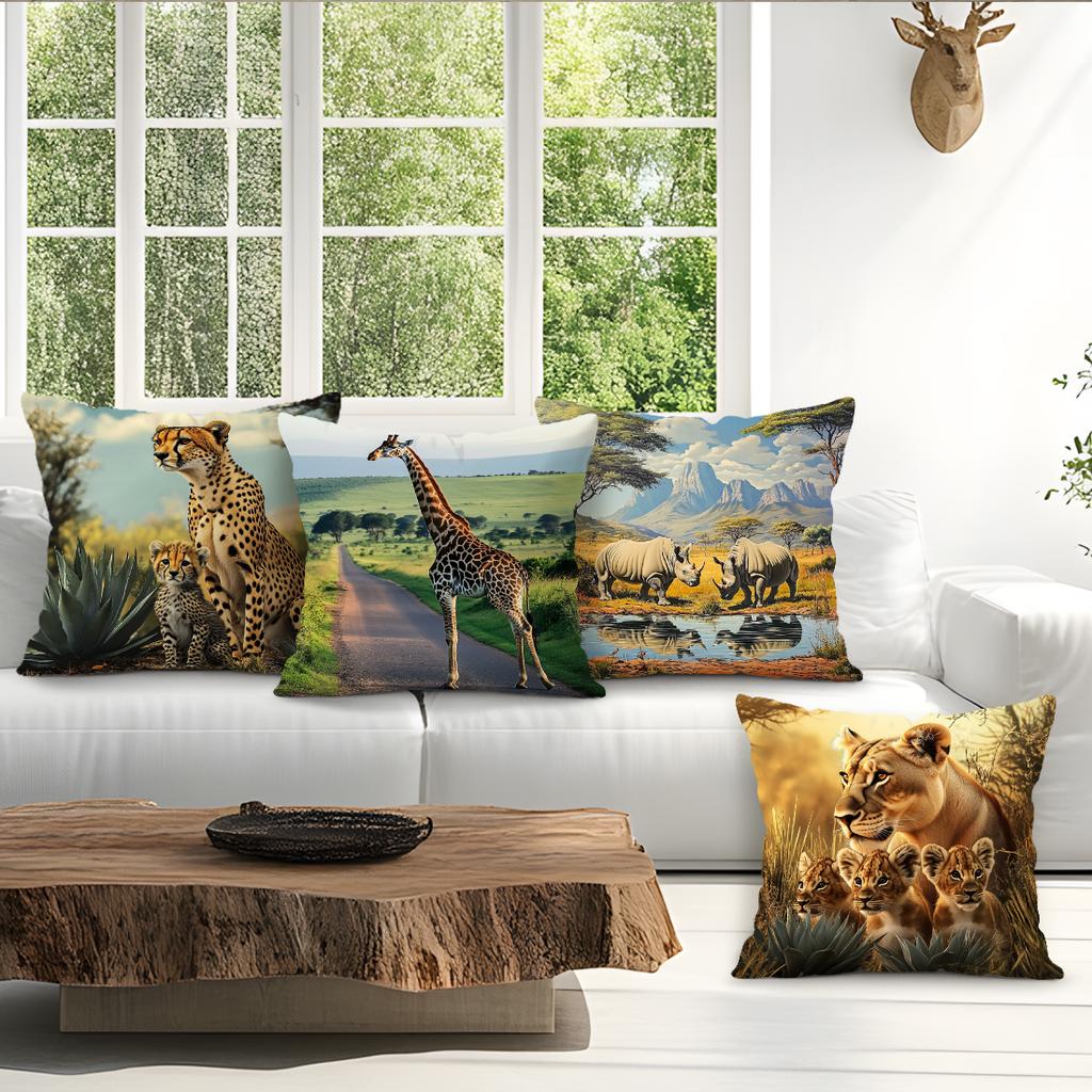 African Animals Cushions Pillowcase Polyester Cushion Cover Throw Pillow Pillowcover Home Car Sofa Decor