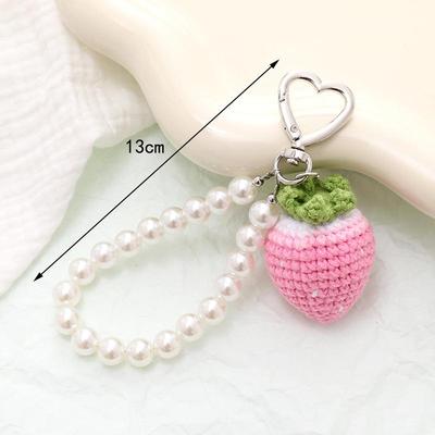 Chaveiro Criativo Tecido à Mão Fruta Morango Corrente de Pérolas Chaveiro Fofo Versátil Pingente de Bolsa Decoração Pendurada para Câmera Presente para Meninas