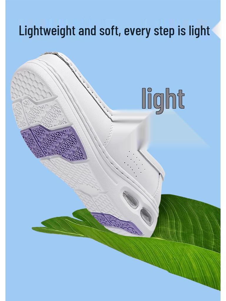 Summer Non-Slip Leather Nurse Shoes: Double Air Cushion, Thick Soft Sole, Breathable, Comfortable for Medical Work
