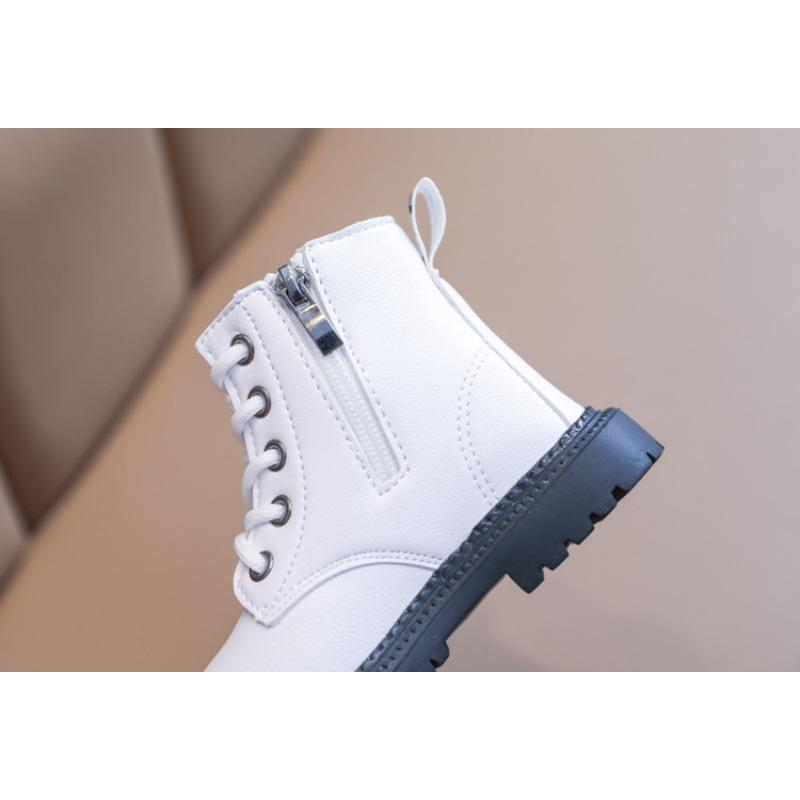 Herbst-/Winter-Stiefel mit Fleecefutter, Lederstiefel mit weicher Sohle, Wasserdichte Kinder-Martinstiefel, Englische Stil Jungen Kurzstiefel, Mädchenstiefel.