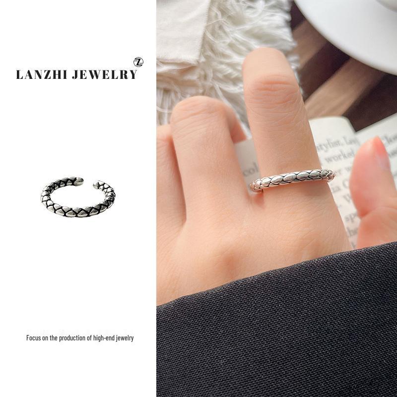 

Lan Zhi Ретро Змеиная кожа Тайское серебро Унисекс 925 Стерлинговое серебро Универсальное Открытое кольцо для мужчин и женщин Open Adjustable
