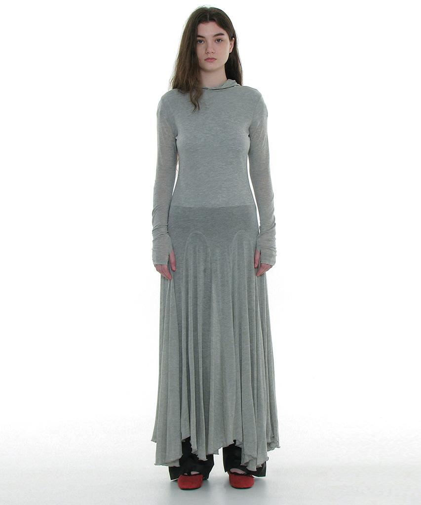 Partimento Woman Sheer Layered Hoodie Flare Dress_Melange