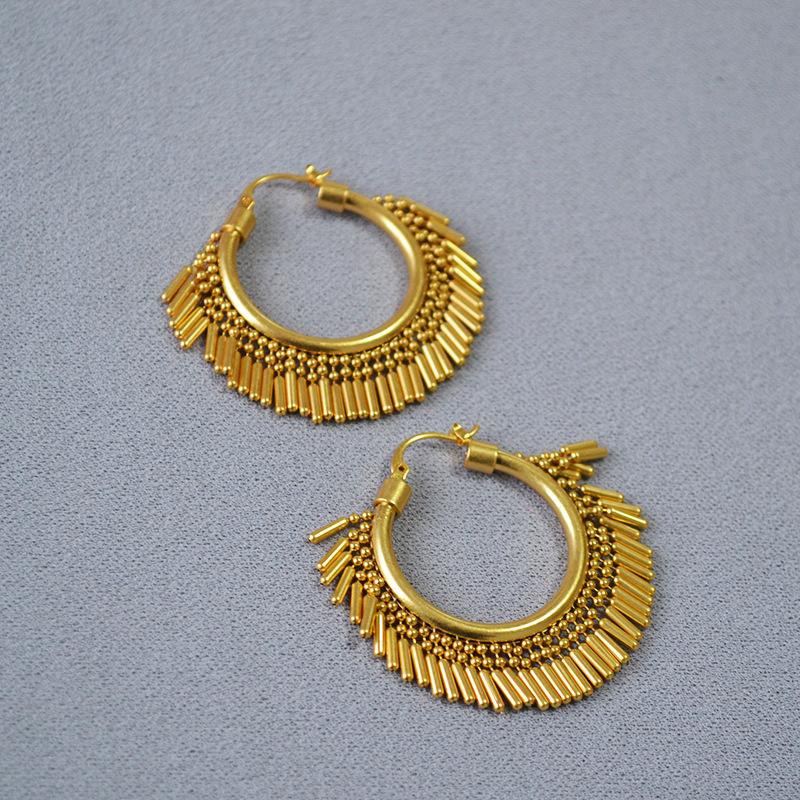 Niche Design Brass Retro Gold-Plated Swaying Dynamic Tassel Party Queen Personality Exaggerated Earrings Earrings
