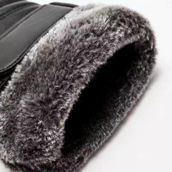 Yousheng 1 Pair Men Faux Leather Gloves Waterproof Windproof Touchscreen Fleece-Lined Outdoor Cycling Gloves Winter Cold Weather Warm Thick Thermal