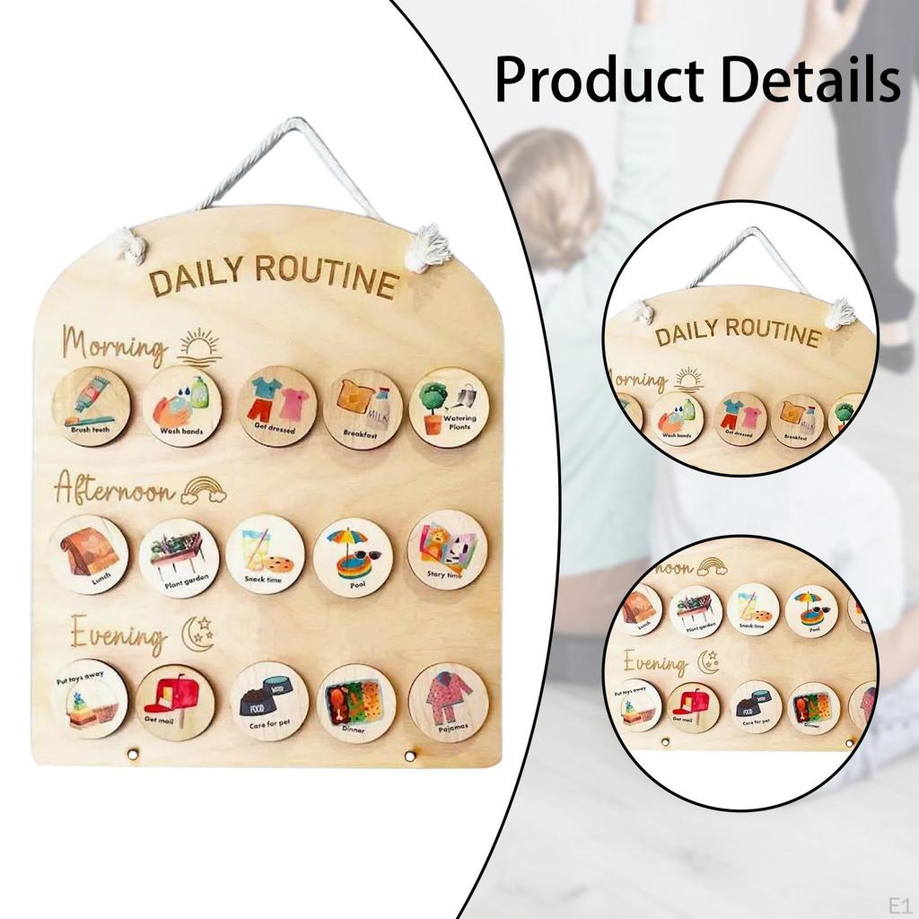 Daily Routine Chart for Kids, Wooden Chore Visual Perception, Schedule