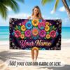Floral Garden Theme Quick Dry Beach Towel Custom Name Text Print Large Sand Resistant Towel Beach Vacation