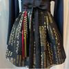 Korean Modern Hanbok Short Korean Text Waist Skirt - Black with Gold Foil Pattern