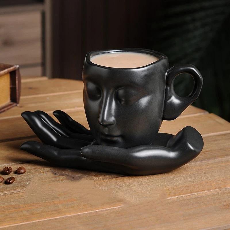 Evropská Vintage Keramická Sada Hrnků na Kávu – Kreativní Hrnky na Kávu s Obličejem Pár