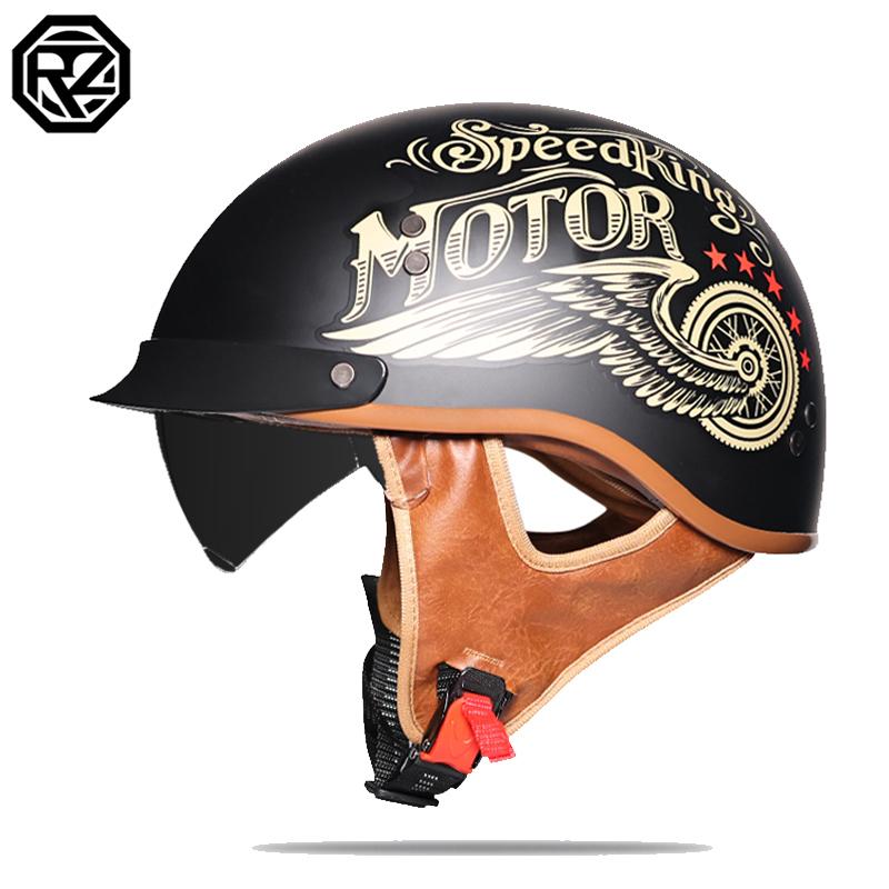 Motorcycle helmet retro German half helmet jet 2/1 helmet with built-in transparent lens DOT approved
