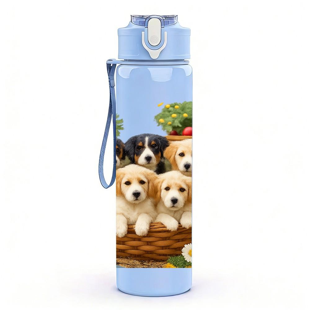 1PC Puppy Nest Family Group Print 750ml Color Plastic Sports Water Bottle Leakproof Flip Straw Lid For Sports Office Home Use