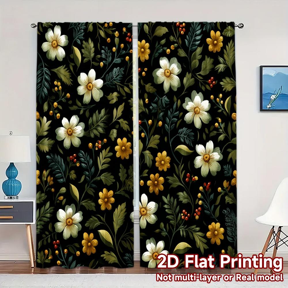 

Set Of 2 Modern Flat Printing Curtains Without Rod Floral Pattern Daisies Fashionable Curtainments During New Year Curtain Polyester W100*H70(CM)-Rod Pocket&2PCS