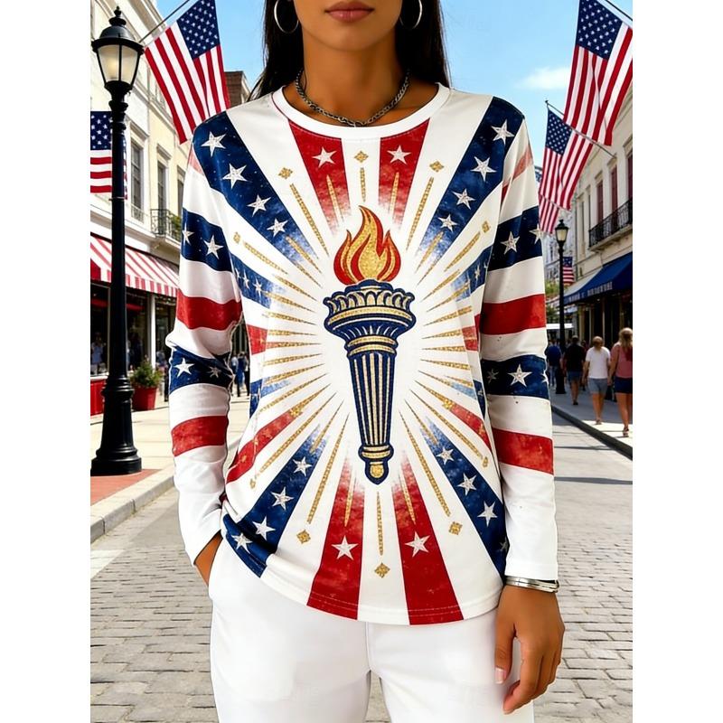 

Women s T Shirt Tee Top Print Graphic Star Fashion Basic Casual Long Sleeve Crew Neck Regular Tops S