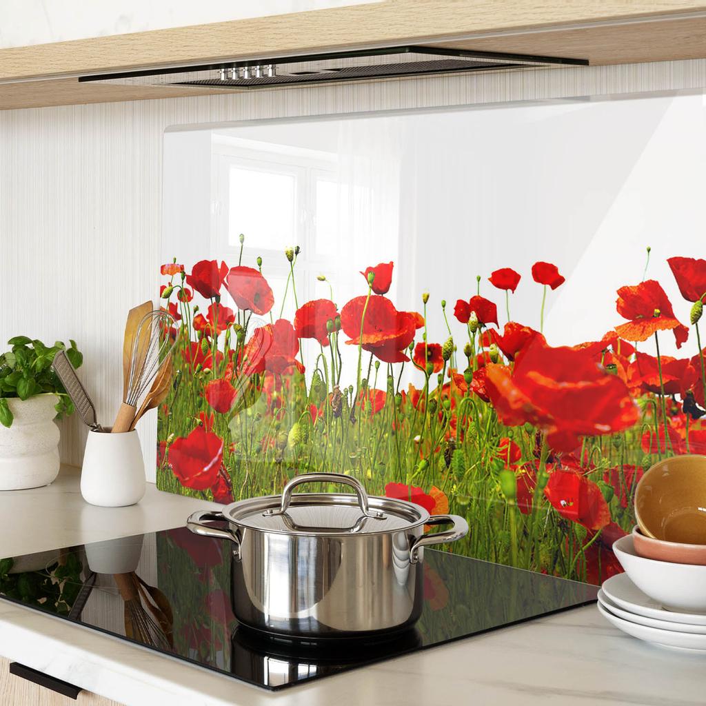 Kitchen Multifunctional Decorative Board Tempered Glass Wild Poppies 80X52 Cm