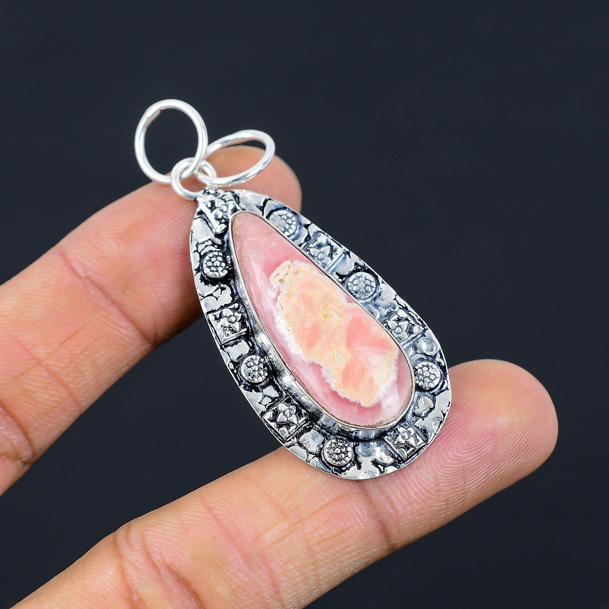 

Womens day Sale Pear Natural Rhodochrosite Wedding Pendant 925 Sterling Silver