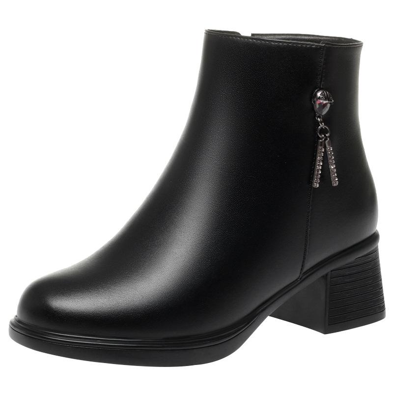 shoes autumn and winter cotton shoes new thick heel short boots women's velvet leather shoes soft leather soft sole fashion boots
