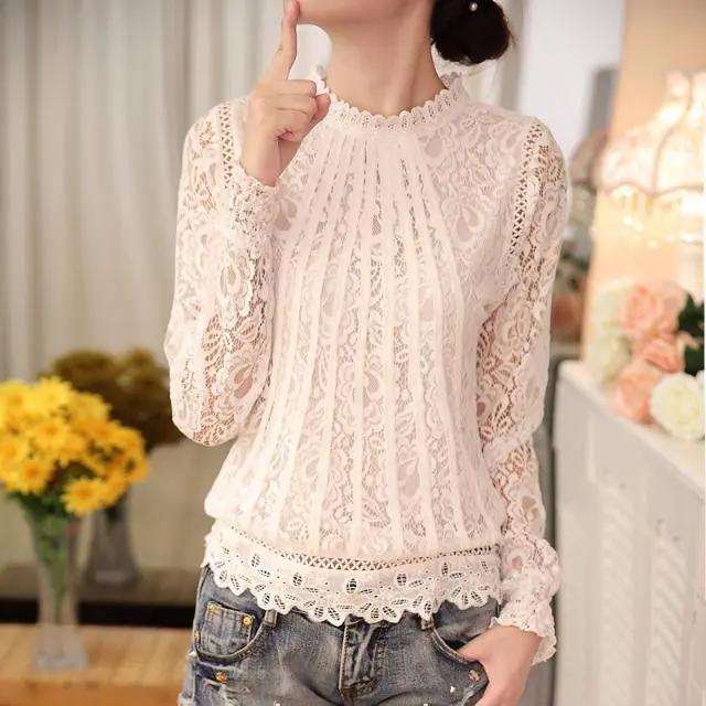 

Women s Autumn Patchwork Openwork Elegant Lace Undershirt XS