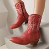 Cowboy Winter Boots for Women Ankle Boots Wide Calf Leather Heels Shoes 2025