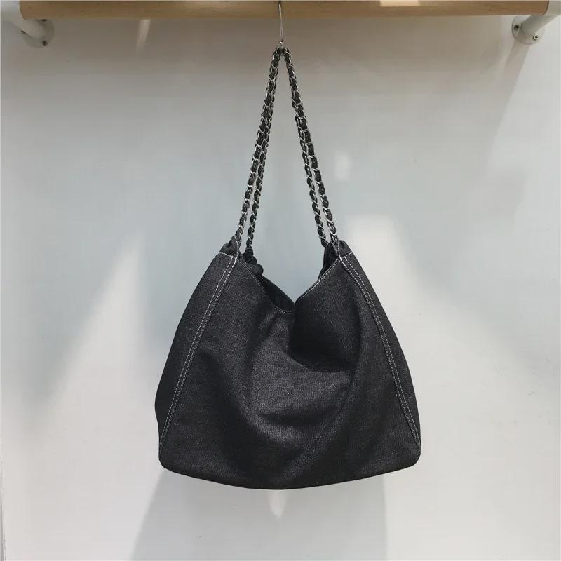 2023 Korean-Inspired Women's Large Capacity Denim Canvas Shoulder Bag