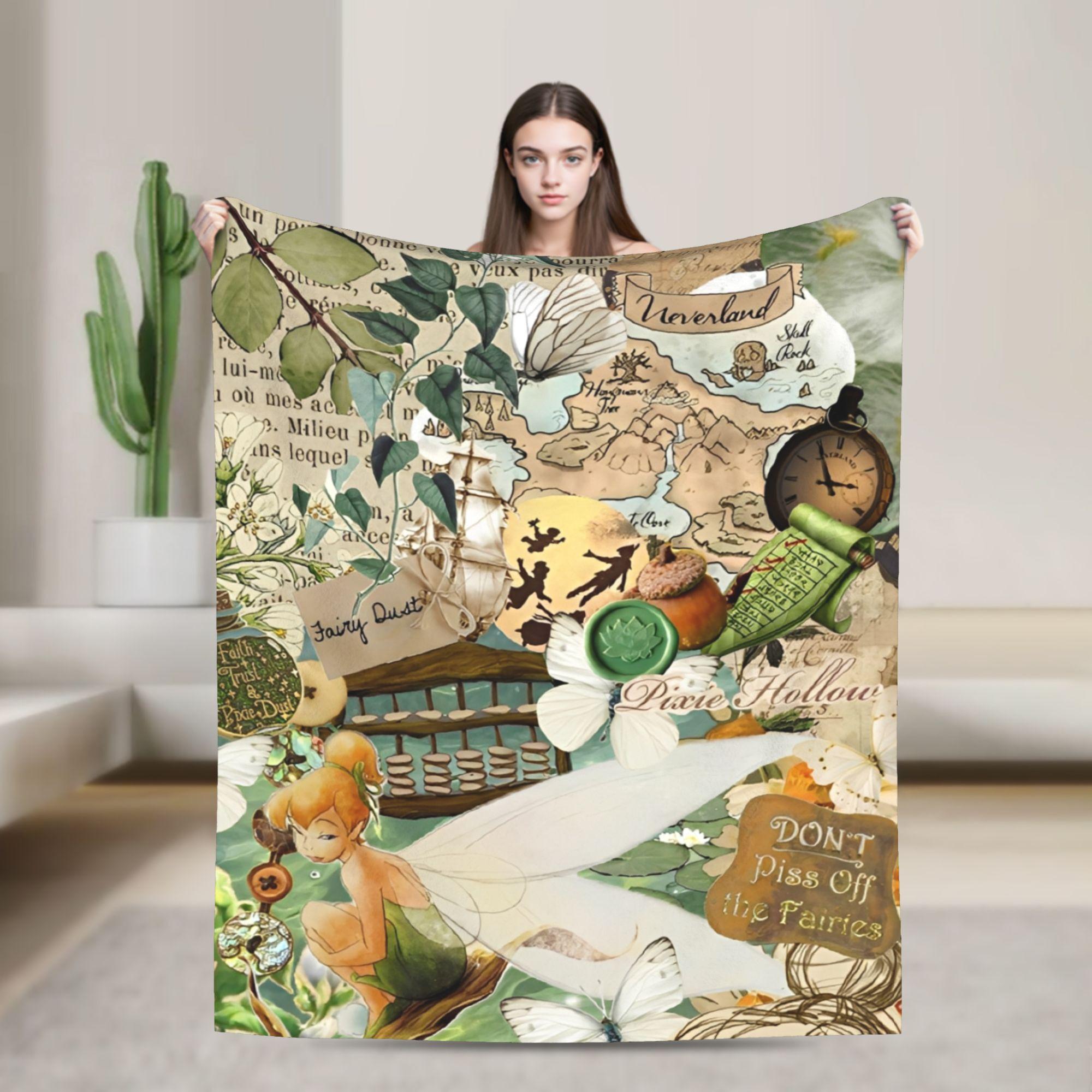 

Peter Pan Tinker Bell Coral Fleece Plush Throw Blankets Floral Cartoon Blanket for Home Bed Warm Plush Thin Quilt Portable 30x40in