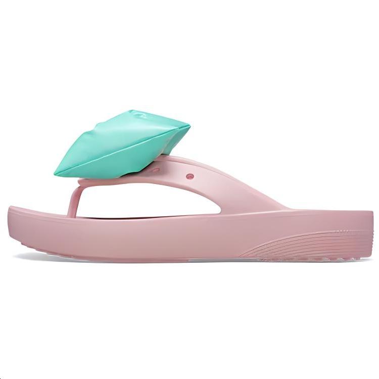 (WMNS) Crocs Classic Platform Bow Flip Flops Pink Teal Women s 210182-606 EU 38-39