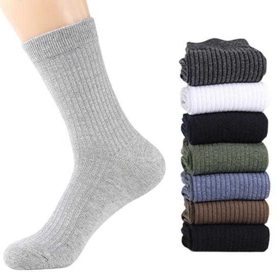 1 Pair Men Solid Color Breathable Cotton Ribbed Elastic Middle Tube Crew Socks