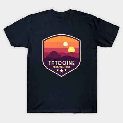 Asian Size Men Print T-shirt Tatooine National Park Emblem No-Cut Heat Transfer Print Cotton Tshirt