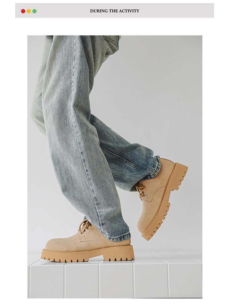 Men's Vintage Low-Top Derby Shoes, Autumn/Winter 2024 Martin Boots, Thick Sole, Versatile Style (Model: 66502-J)
