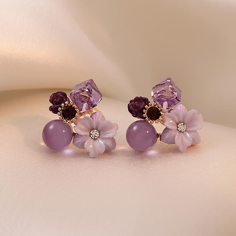 Maple Rhyme Retro Purple Flower Earrings Female, Niche Design Sense Earrings, Gentle Temperament, Everyday Versatile Earrings