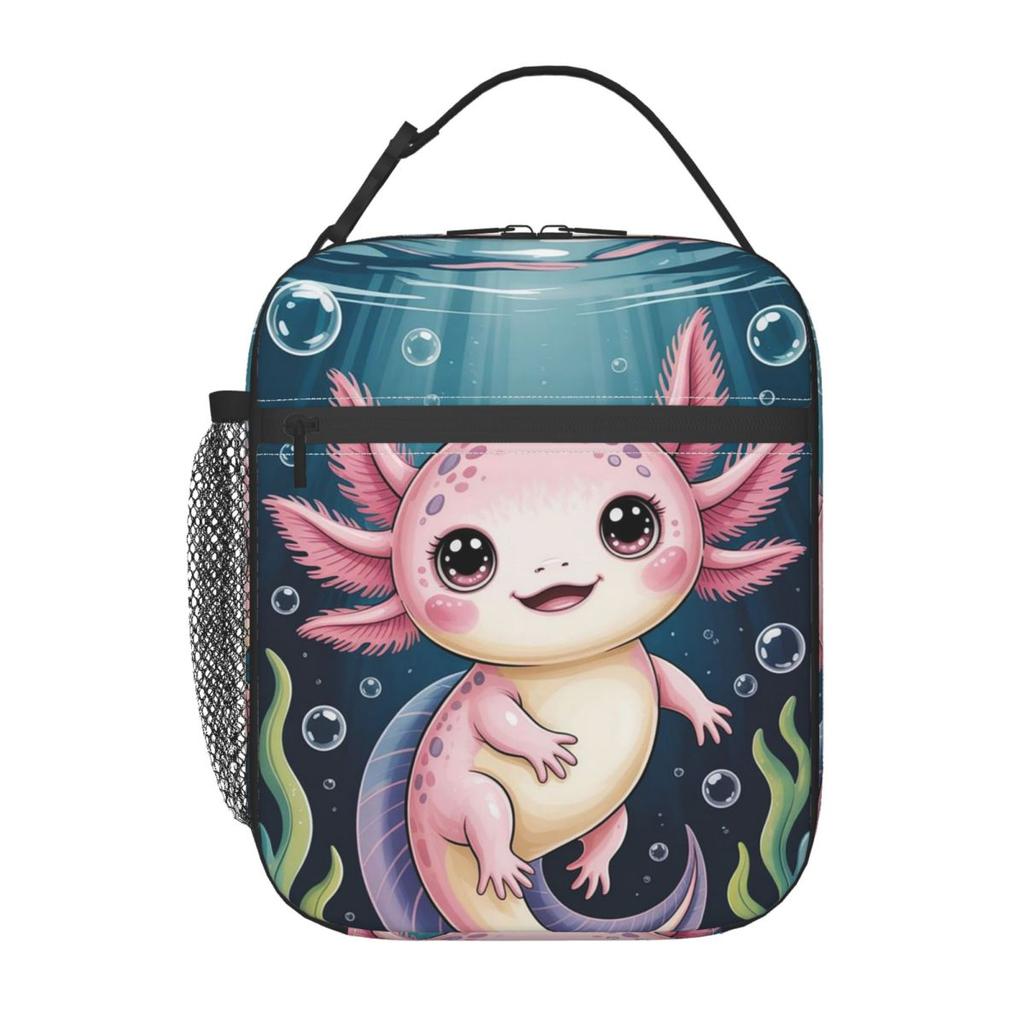 Borsa Termica per Pranzo con Axolotl Cartone Animato in Barriera Corallina per Bambini, Borsa Frigo Scolastica, Contenitore Termico per Cibo, Borsa da Pranzo Portatile