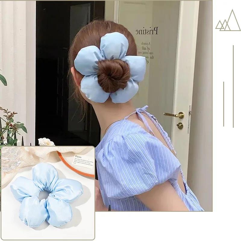 Pillow Sleep Headband Elastic Ponytail Scrunchie for Women Hair Accessories Girls Soft Solid Satin Filled Cotton Big Bands