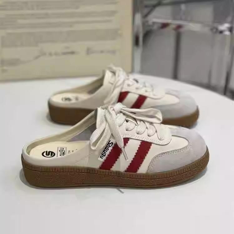 Foreign trade moral training shoes women's summer leather thick sole heightening casual Forrest Gump white shoes bag head half drag canvas shoes