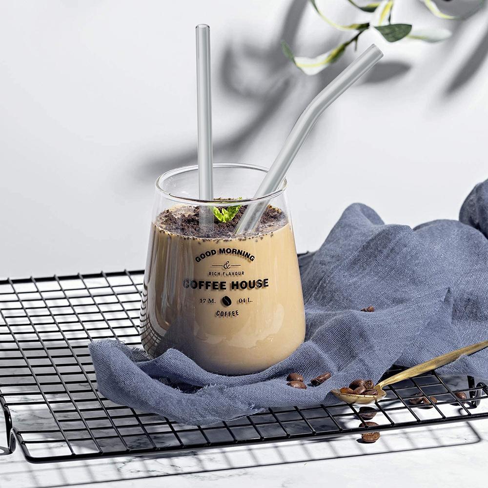 8x200 mm opakovaně použitelné brčko na pití z vysoce borosilikátového skla sada brček Smoothies koktejlové tyčinky brčka se sáčkem na štětce