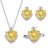 Jewelry Set Heart Shaped High Carbon Ice Flower Cutting Fashion Light Luxury Color Treasure Ring Earnail Necklace