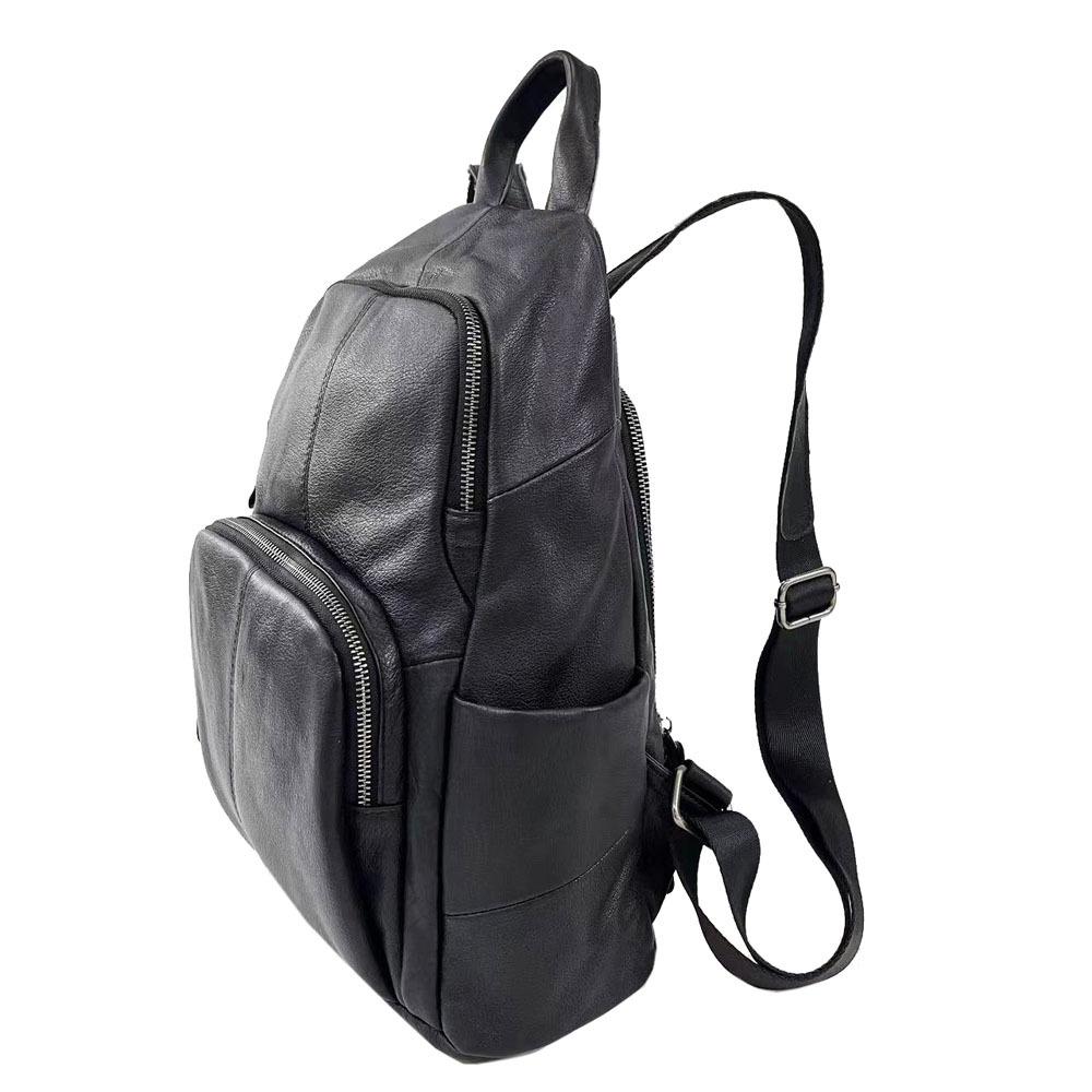 Odinė kuprinė moterims, juoda, karvės odos, moteriška kuprinė, universali, minkštos odos, užsegama užtrauktuku nugaroje, apsaugos nuo vagystės dizainas, moteriška rankinė