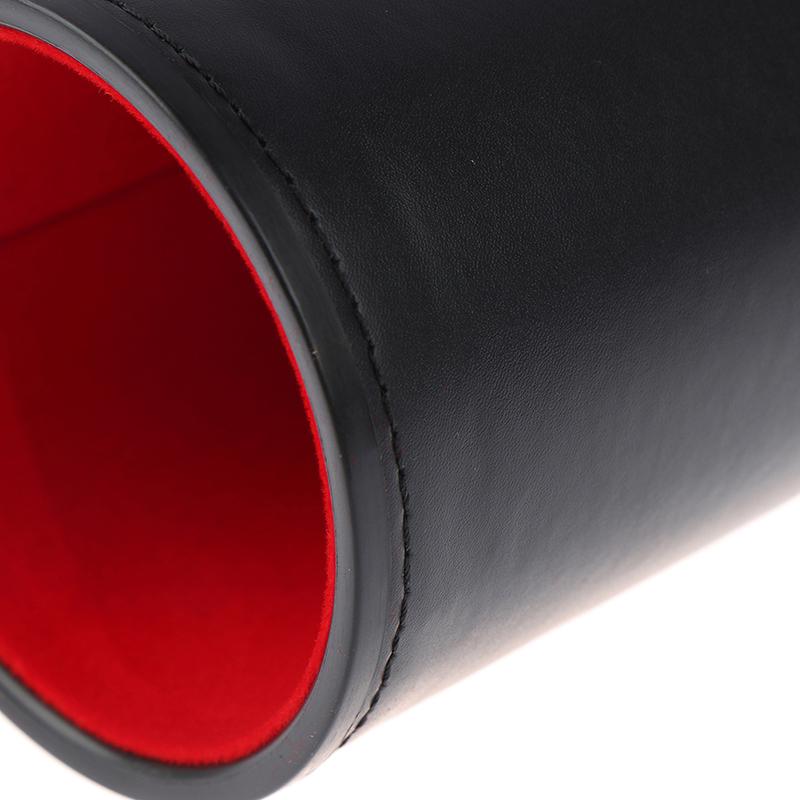 1 Stück schwarzer/roter Leder-Würfelbecher mit Filzfutter, leiser Shaker zum Spielen von Würfelspielen