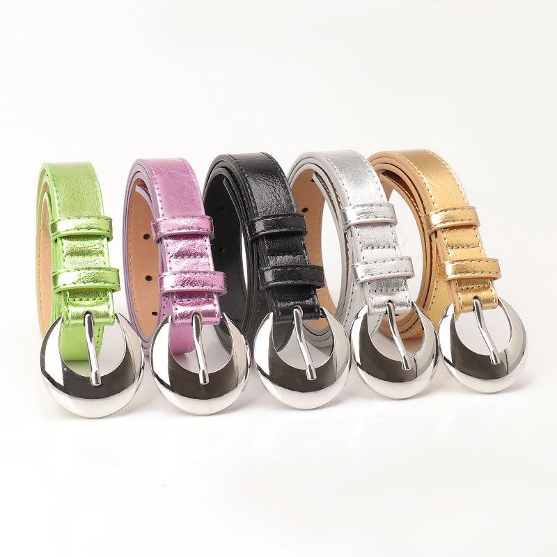 Metallic Color Belts 105cm Colorful PU Moon Buckle Trendy Jeans Belts Ladies Belt Shiny Alloy Buckle Belt Jeans Decorative Belt
