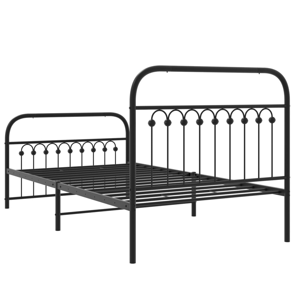 Metal Bed Frame with Headboard and Footboard Black 100 X 190 Cm