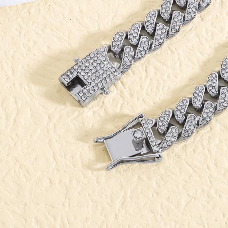 Link Bracelet Set Sparkling Necklace and Bracelet Set Men Hip Hop Jewelry Set Alloy Texture Suitable for Any Occasion