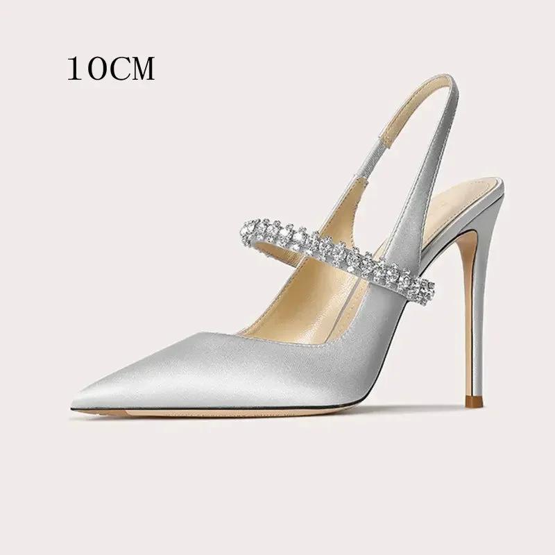 Mode Größe 34 45 Damen Diamant Bao Kopf Sandalen 2024 Neu Dünner Absatz Spitzleder Hohe Absätze Damen Hochzeitsschuhe