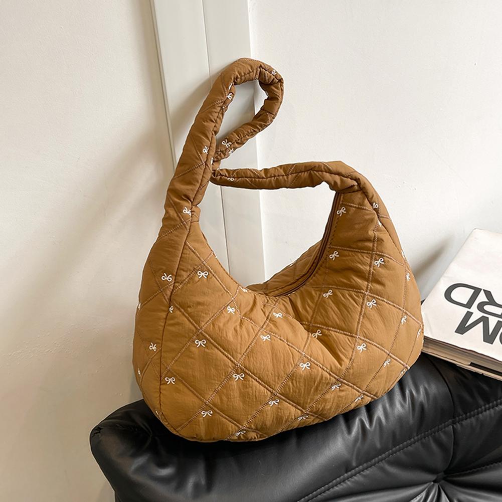 

Женская стеганая сумка через плечо с узором в виде банта, мягкая сумка под мышку, пухлая сумка с верхней ручкой, стеганая сумка-тоут, женская дорожная сумка хаки