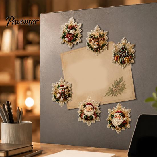 Holiday Home Decorations 6Pcs/Set Fridge Magnets Faux Pearl Art Kit, Christmas Snowman Tree Santa DIY Kits Magnets, Mosaic Refrigerator Decorative for