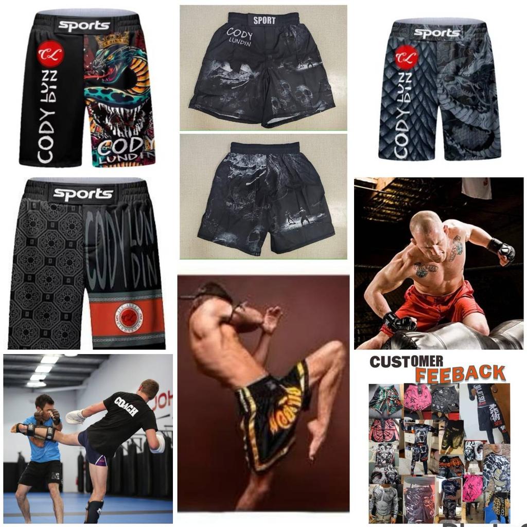 MMA Muay Thai Kickboxen Shorts Fitness Unisex Herren Damen Workout Schnelltrocknend Druck Elastischer Bund Gym Fitness Training