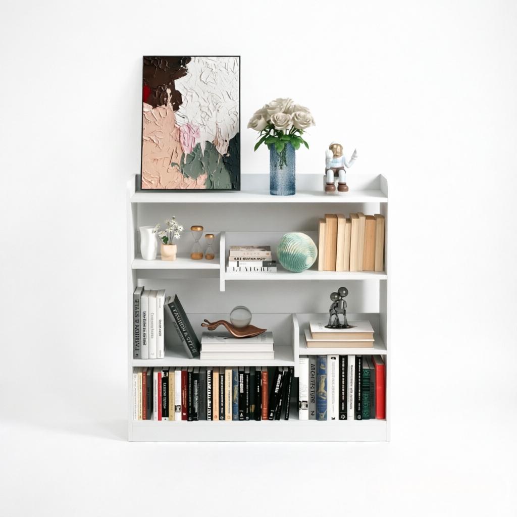Functional Standing Shelf, Modern Bookshelf with Open Compartments as Room Divider, Versatile Storage Shelf