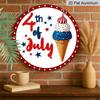 2D Flat 1pc Aluminum Independence Day-Themed Ice Cream Wall Decor 7.87 Inches X 7.87 Inches Patriotic Decor Suitable for Hanging On Front Doors