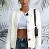 Women's Color Round Neck Cardigan with Heart Shaped Buttons - Soft Sweater for Daily Wear